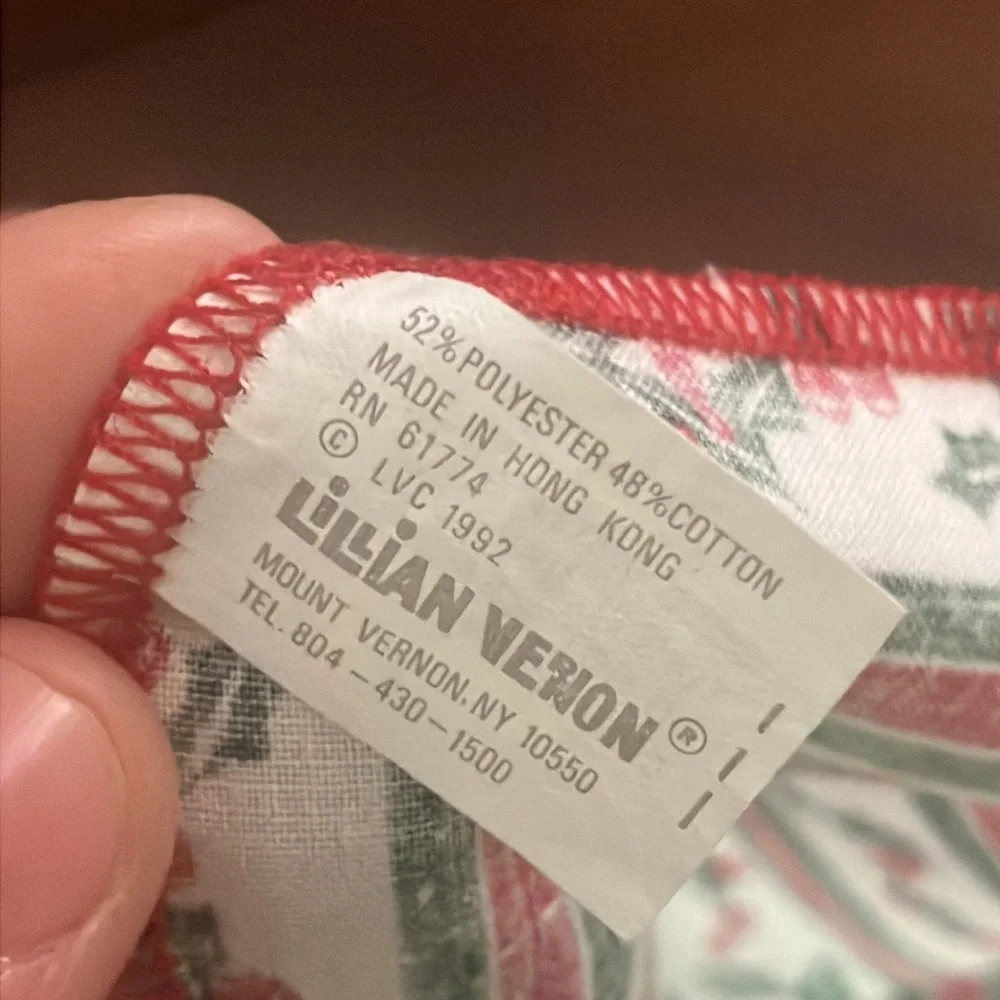 Set of 2 Vintage 1992 Lillian Vernon Christmas Striped Holly Napkins / Linens